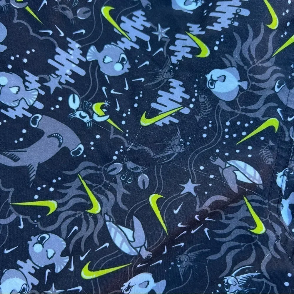 Nike Black Lime Green Shark Sea Friends Swim Trunks Boys‎ Volley Shorts Sz XL
